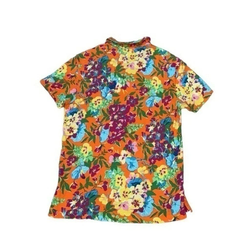 Ralph Lauren‎ Orange Cotton Floral Hawaiian Print Short Sleeve Polo Shirt Medium